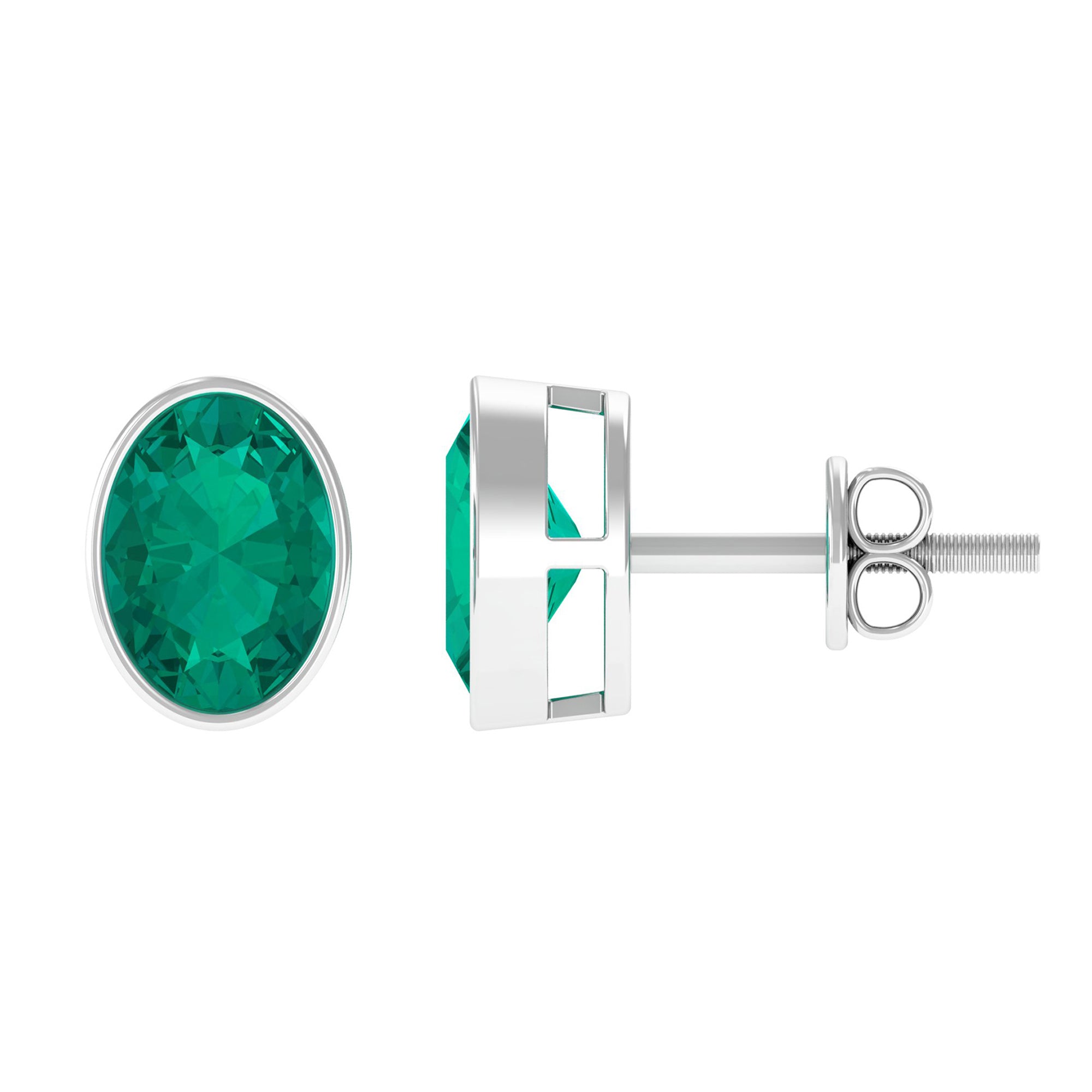 1.75 CT Bezel Set Oval Cut Emerald Solitaire Stud Earrings