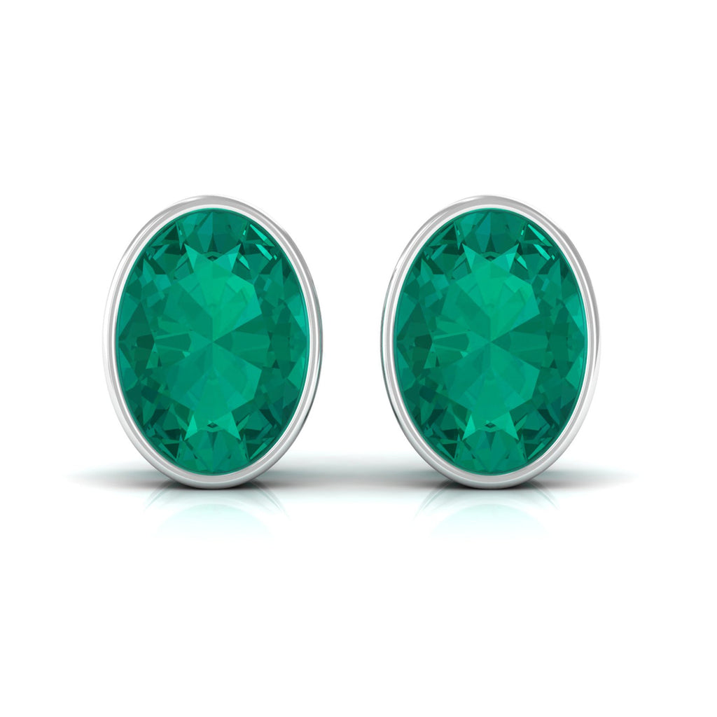 1.75 CT Bezel Set Oval Cut Emerald Solitaire Stud Earrings