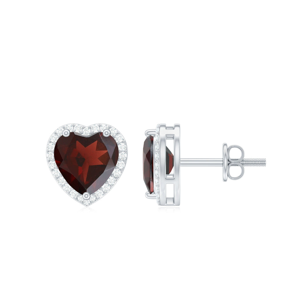 8 CT Heart Shape Garnet Stud Earrings with Diamond Halo
