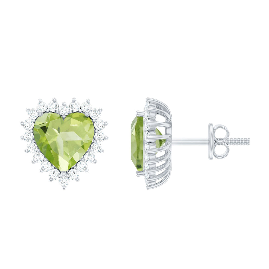 4.2 Carat Peridot Heart Stud Earrings with Moissanite Halo