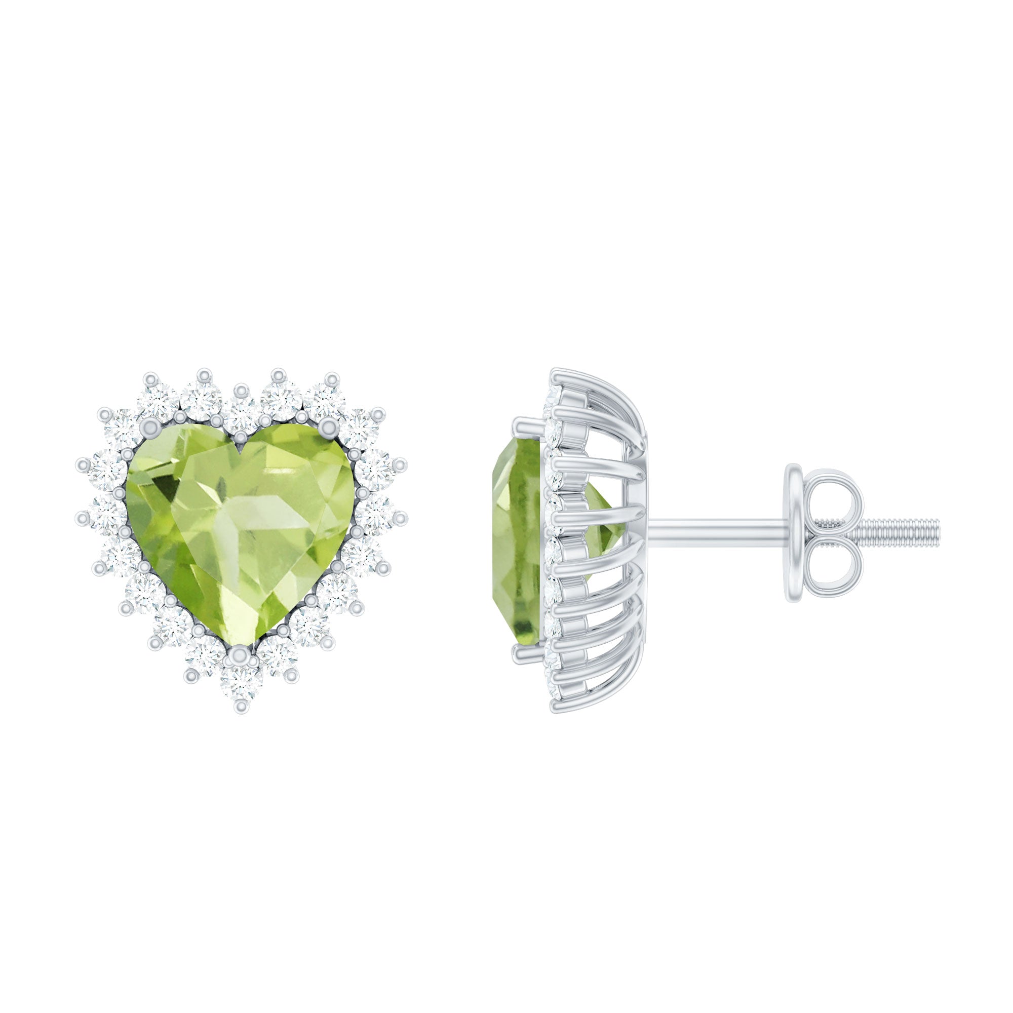 4.2 Carat Peridot Heart Stud Earrings with Moissanite Halo