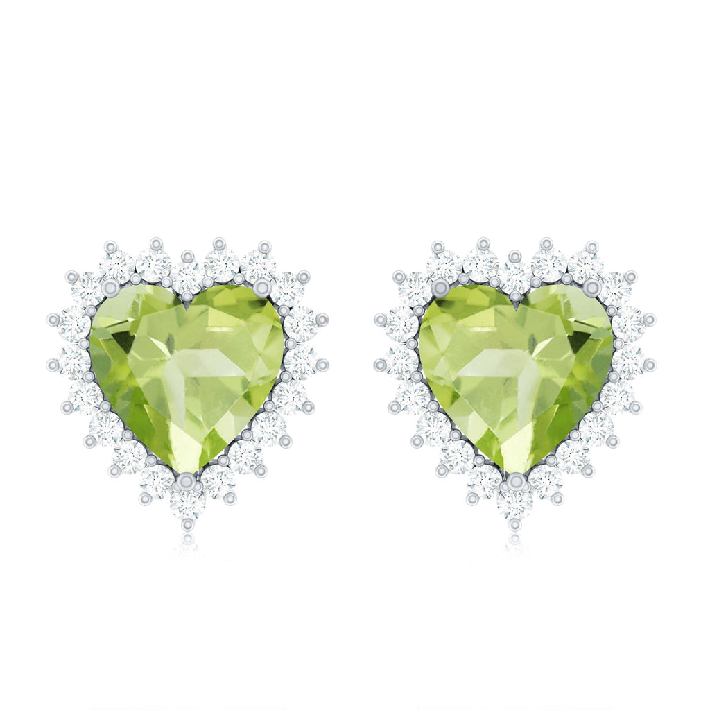4.2 Carat Peridot Heart Stud Earrings with Moissanite Halo