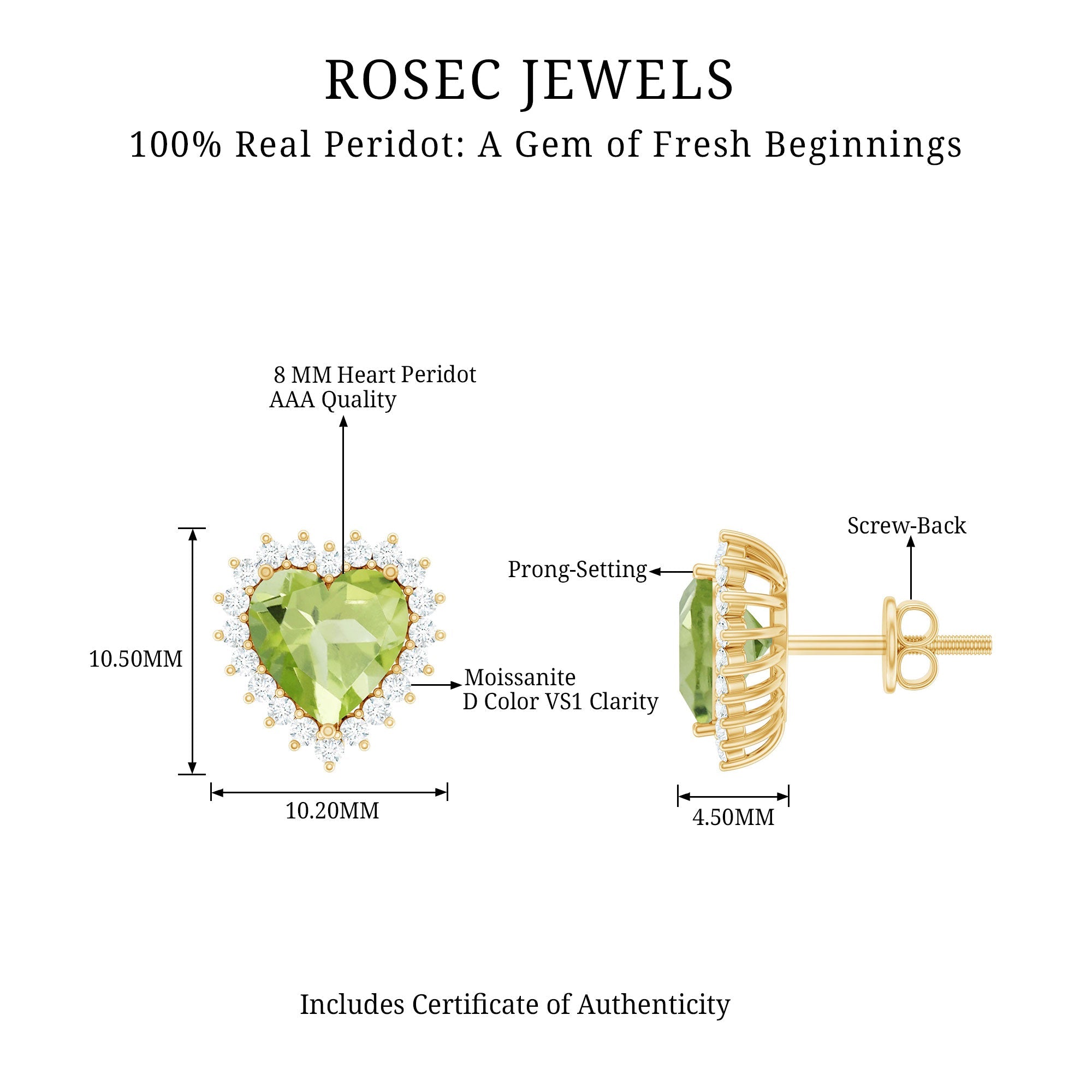 4.2 Carat Peridot Heart Stud Earrings with Moissanite Halo