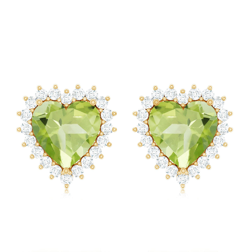 4.2 Carat Peridot Heart Stud Earrings with Moissanite Halo