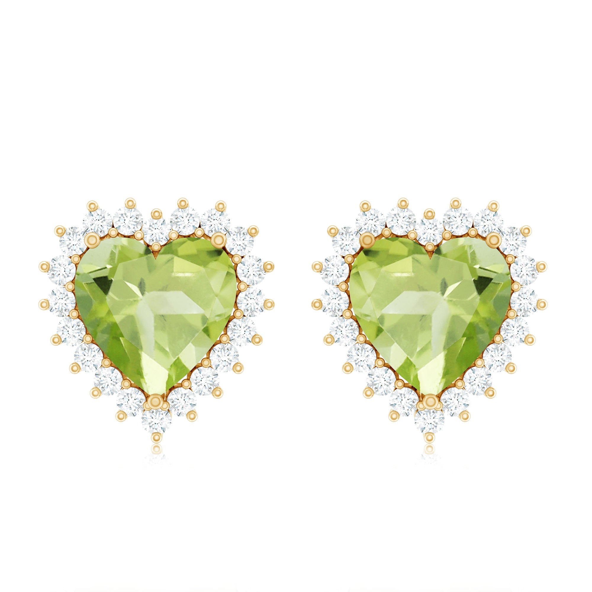 4.2 Carat Peridot Heart Stud Earrings with Moissanite Halo