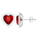 Lab Created Ruby Heart Studs with Diamond Halo