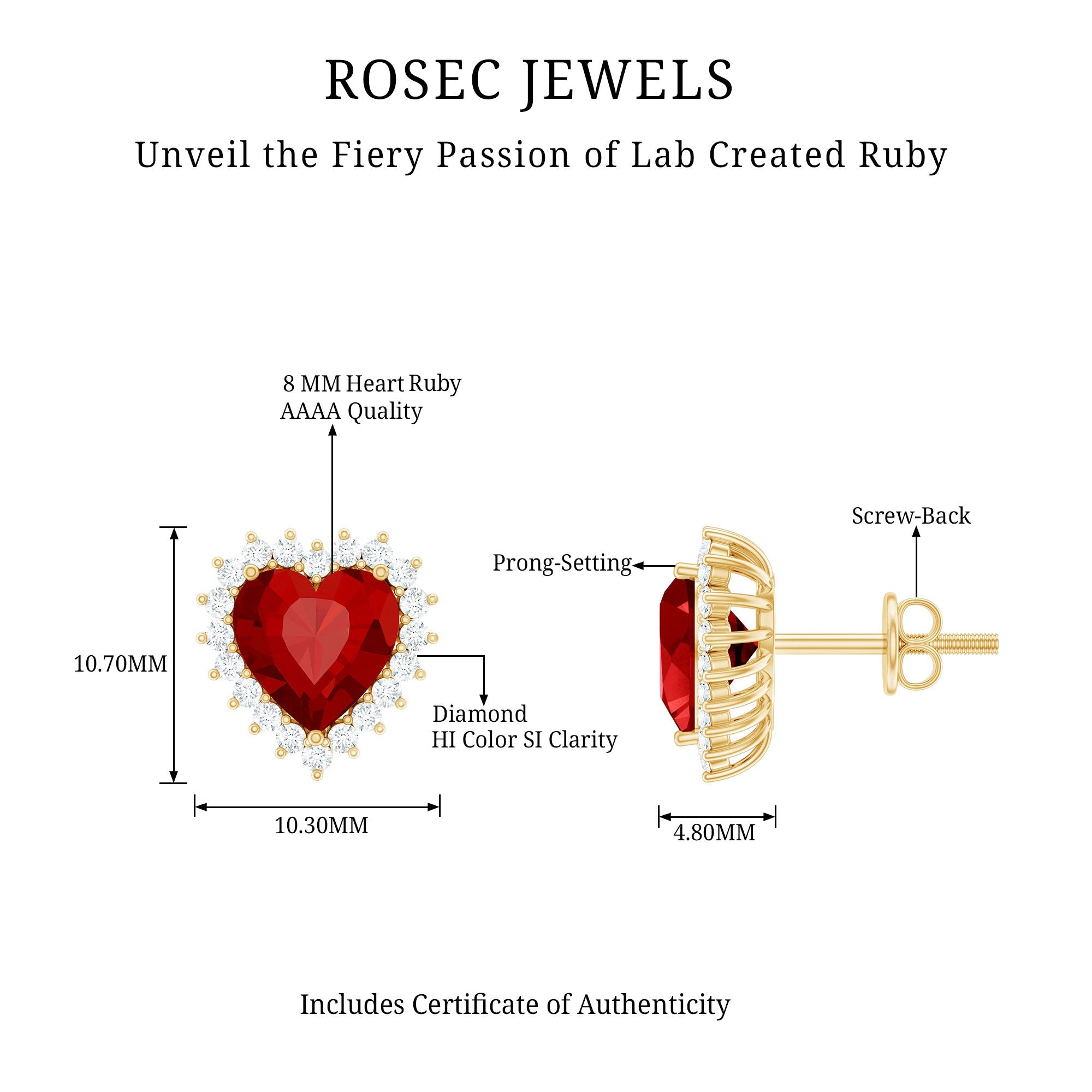 Lab Created Ruby Heart Studs with Diamond Halo