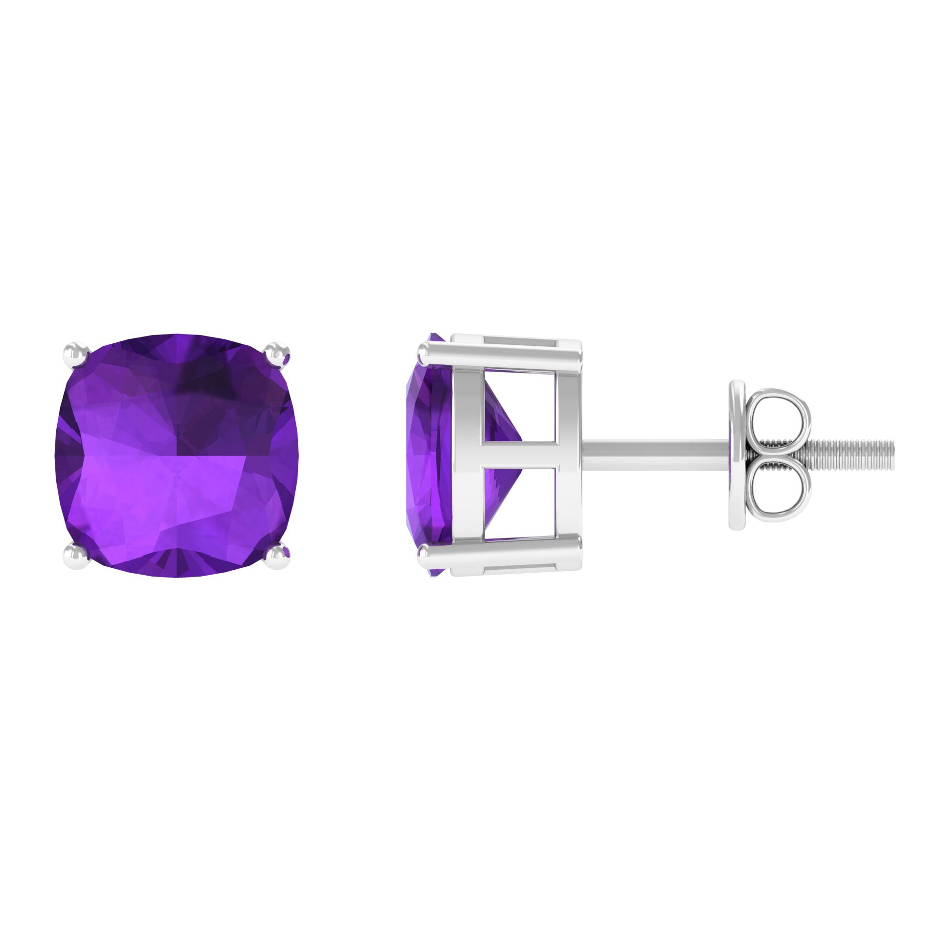 8MM Cushion Cut Amethyst Solitaire Stud Earring