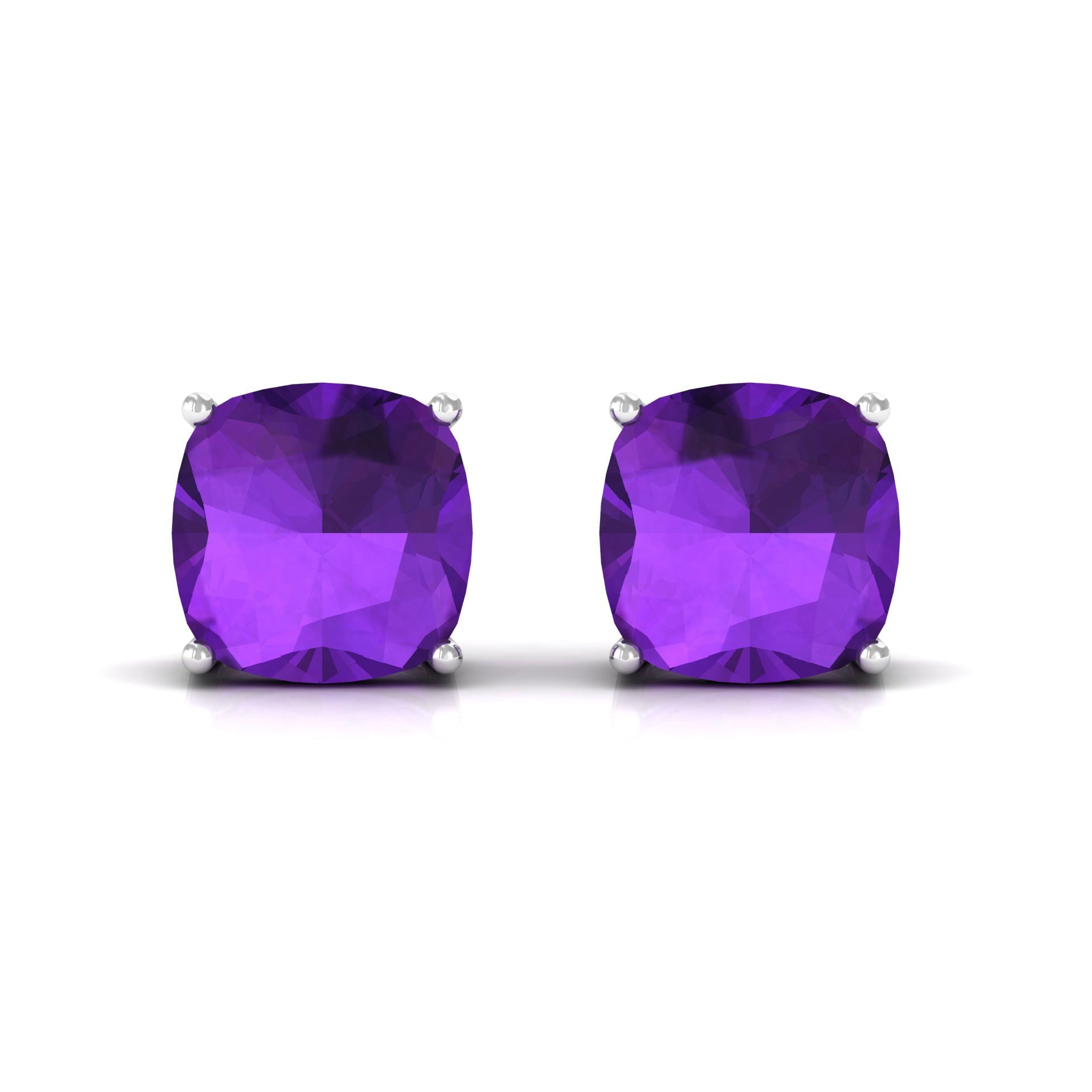 8MM Cushion Cut Amethyst Solitaire Stud Earring