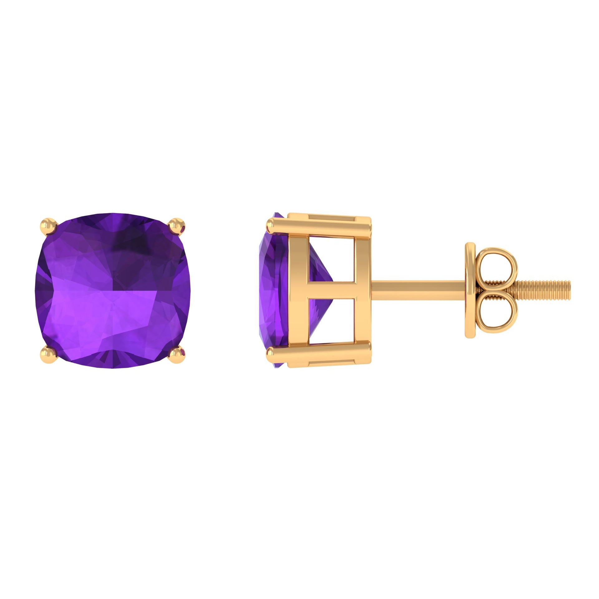 8MM Cushion Cut Amethyst Solitaire Stud Earring