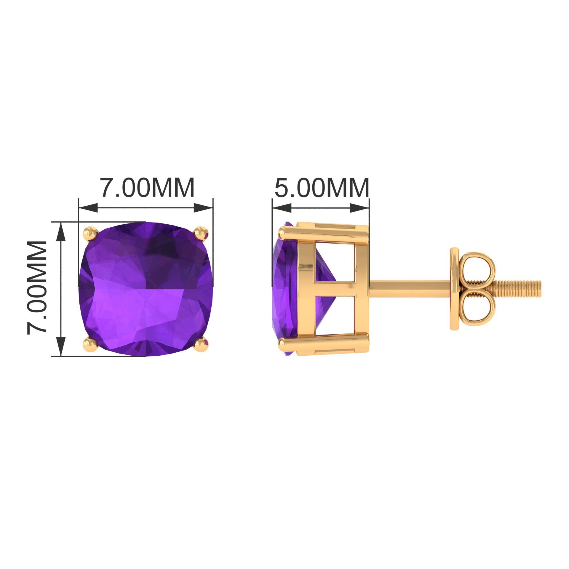 8MM Cushion Cut Amethyst Solitaire Stud Earring