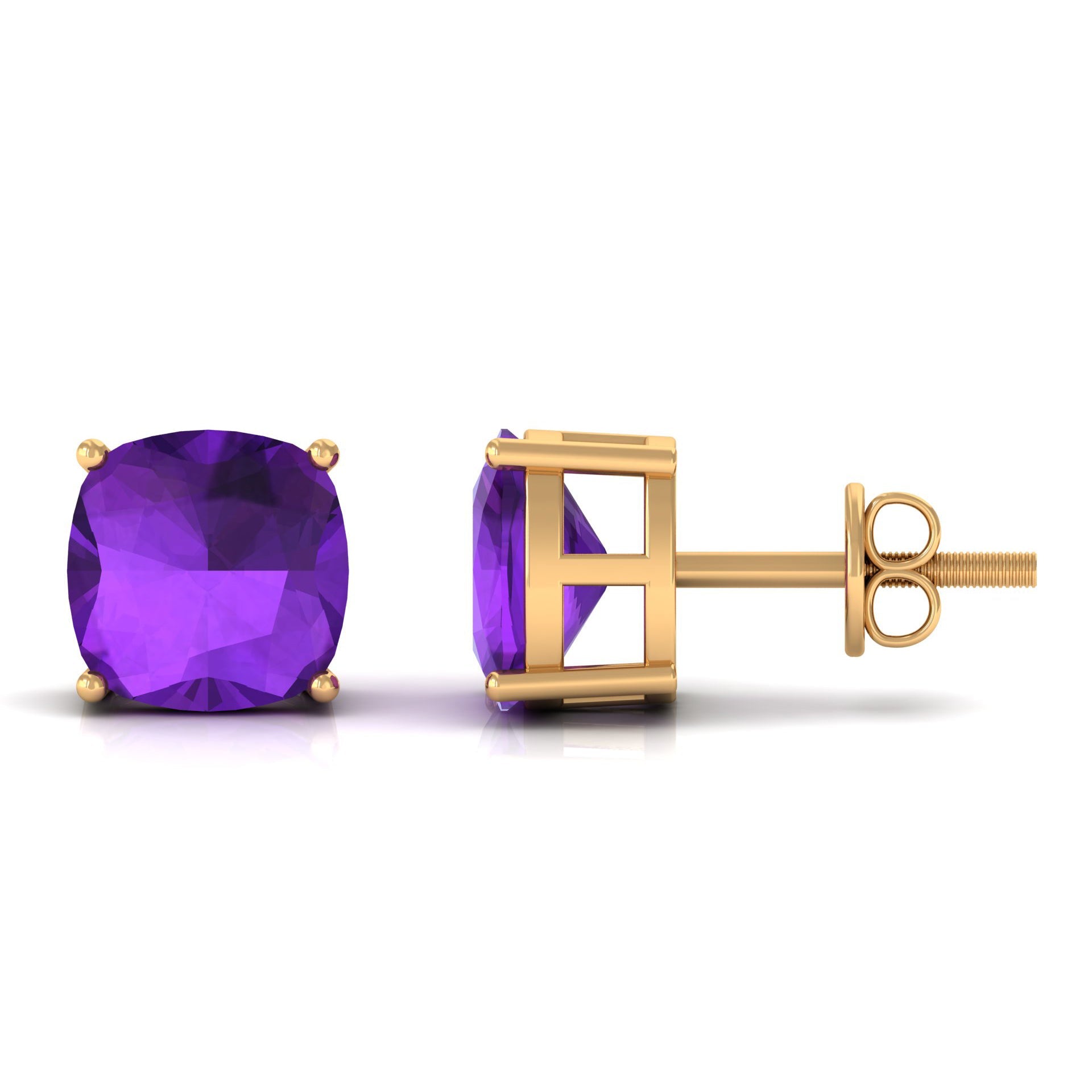 8MM Cushion Cut Amethyst Solitaire Stud Earring