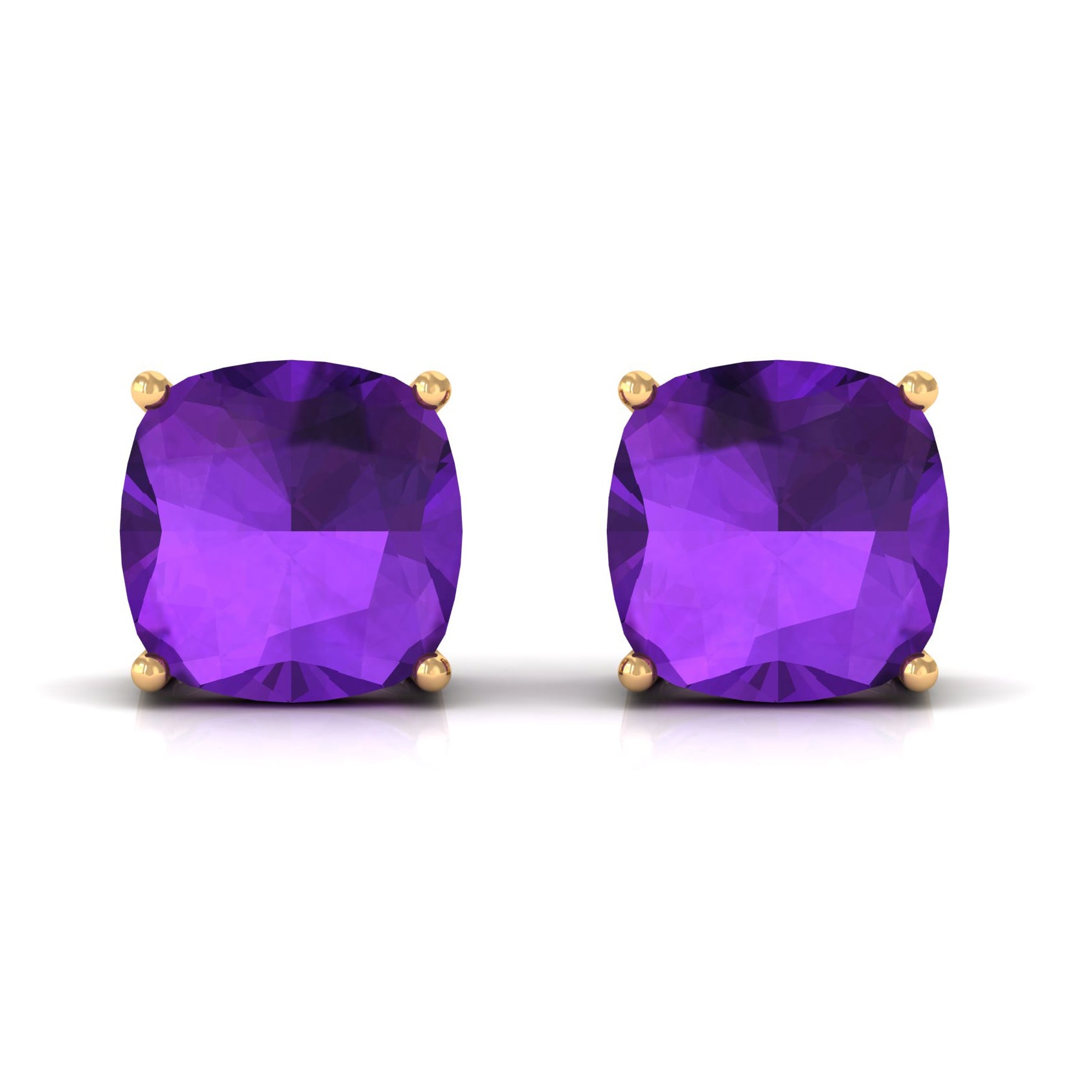 8MM Cushion Cut Amethyst Solitaire Stud Earring