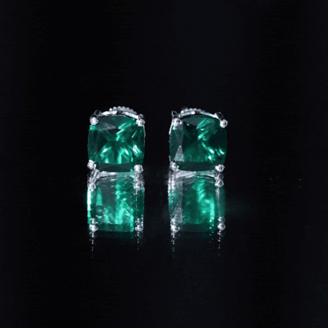 3 CT Cushion Cut Created Emerald Solitaire Stud Earring