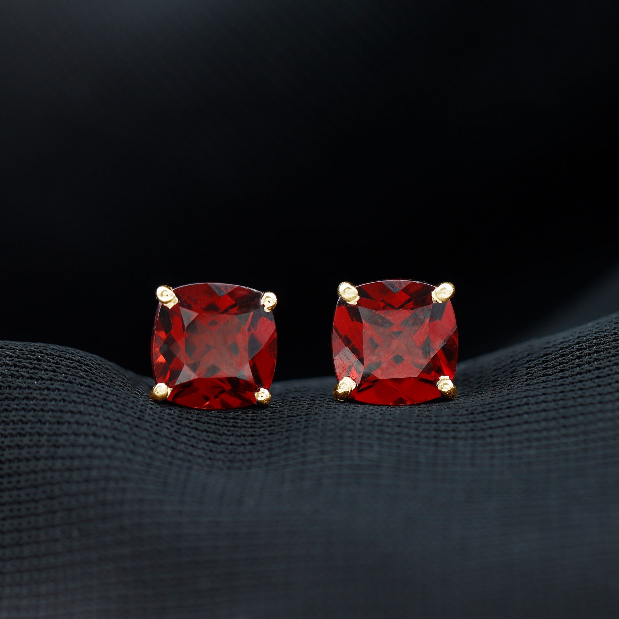 8MM Cushion Cut Garnet Solitaire Stud Earrings