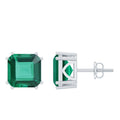 Certified Asscher Cut Lab Grown Emerald Stud Earrings in Double Prongs