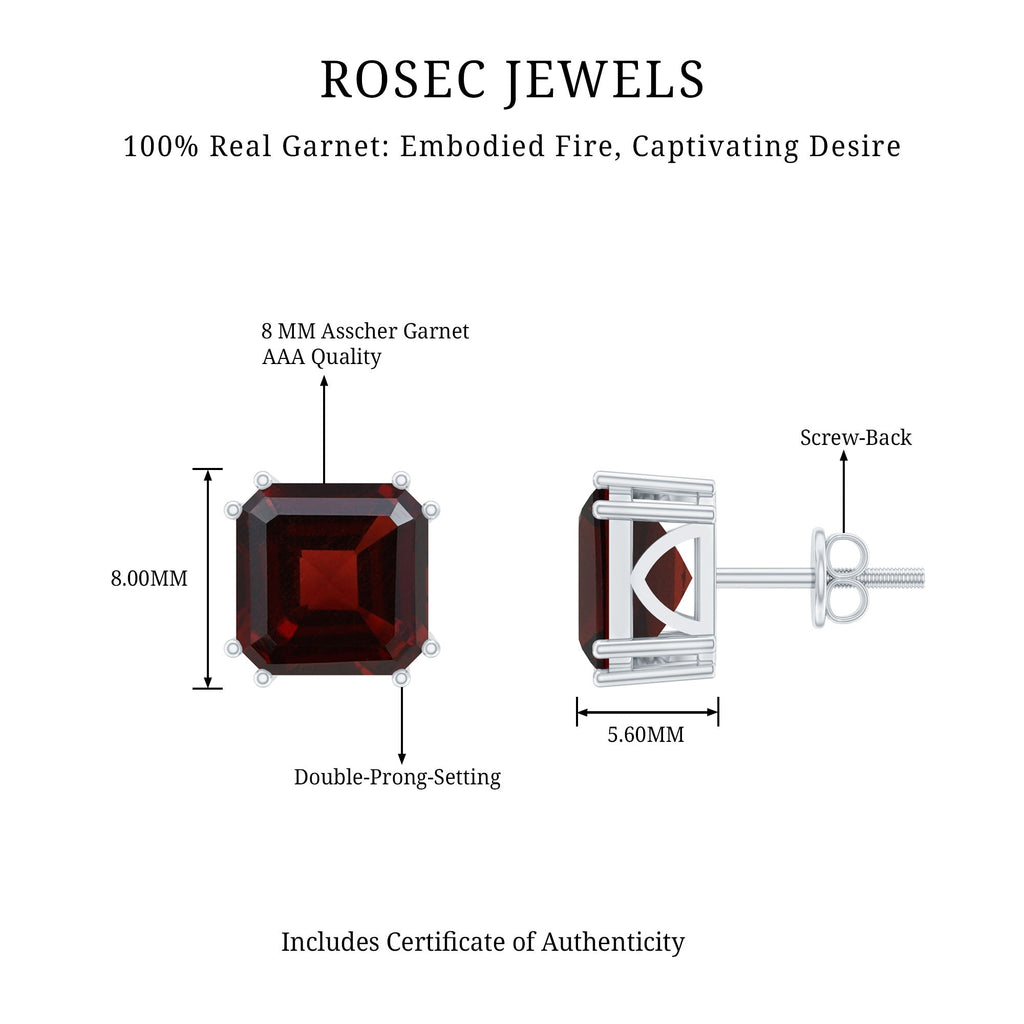 6.6 Carat Asscher Cut Garnet Solitaire Stud Earrings