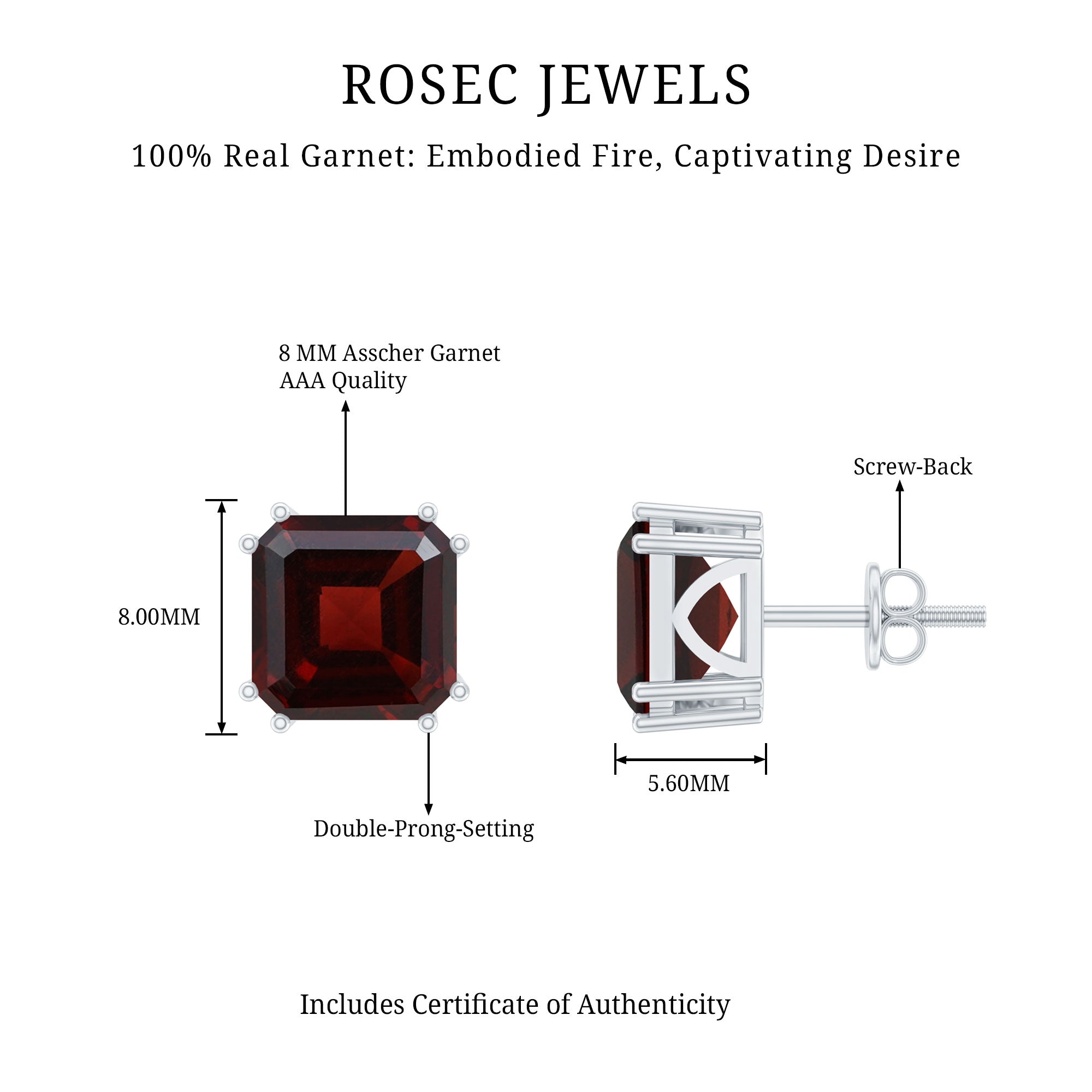6.6 Carat Asscher Cut Garnet Solitaire Stud Earrings