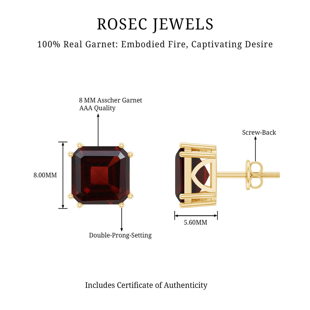 6.6 Carat Asscher Cut Garnet Solitaire Stud Earrings