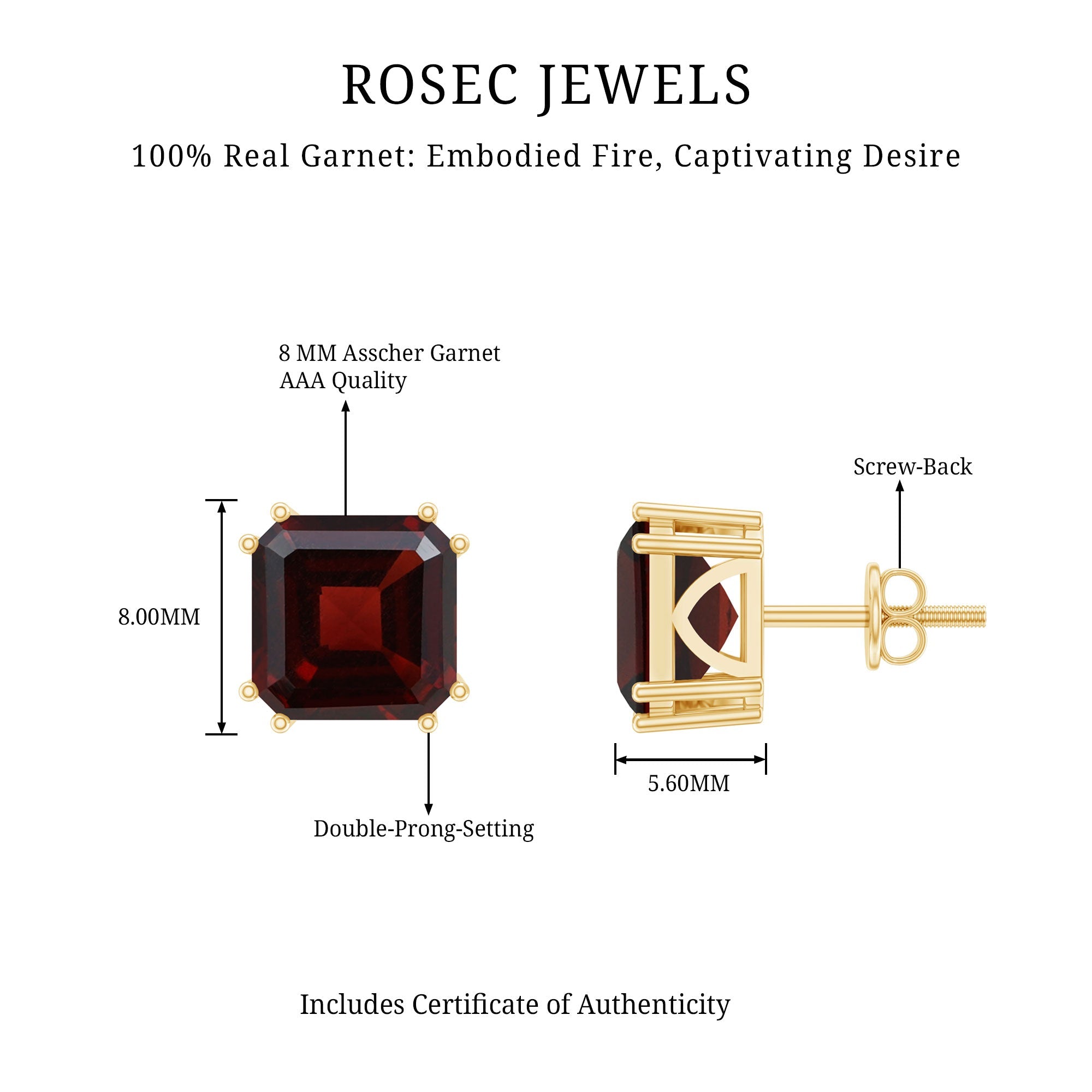 6.6 Carat Asscher Cut Garnet Solitaire Stud Earrings