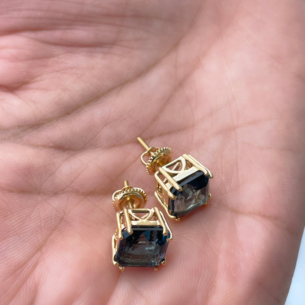 Asscher Cut London Blue Topaz Solitaire Stud Earrings