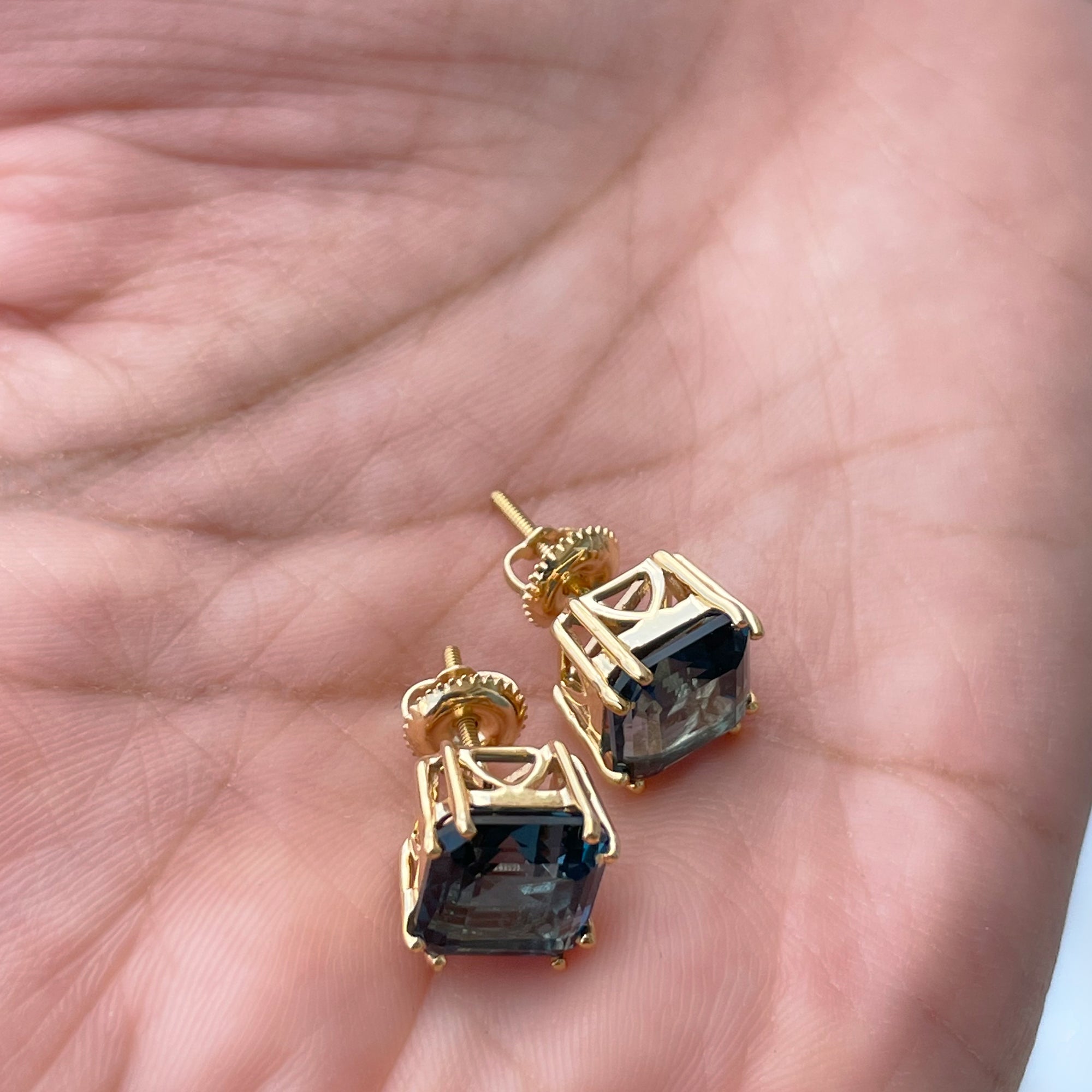 Asscher Cut London Blue Topaz Solitaire Stud Earrings