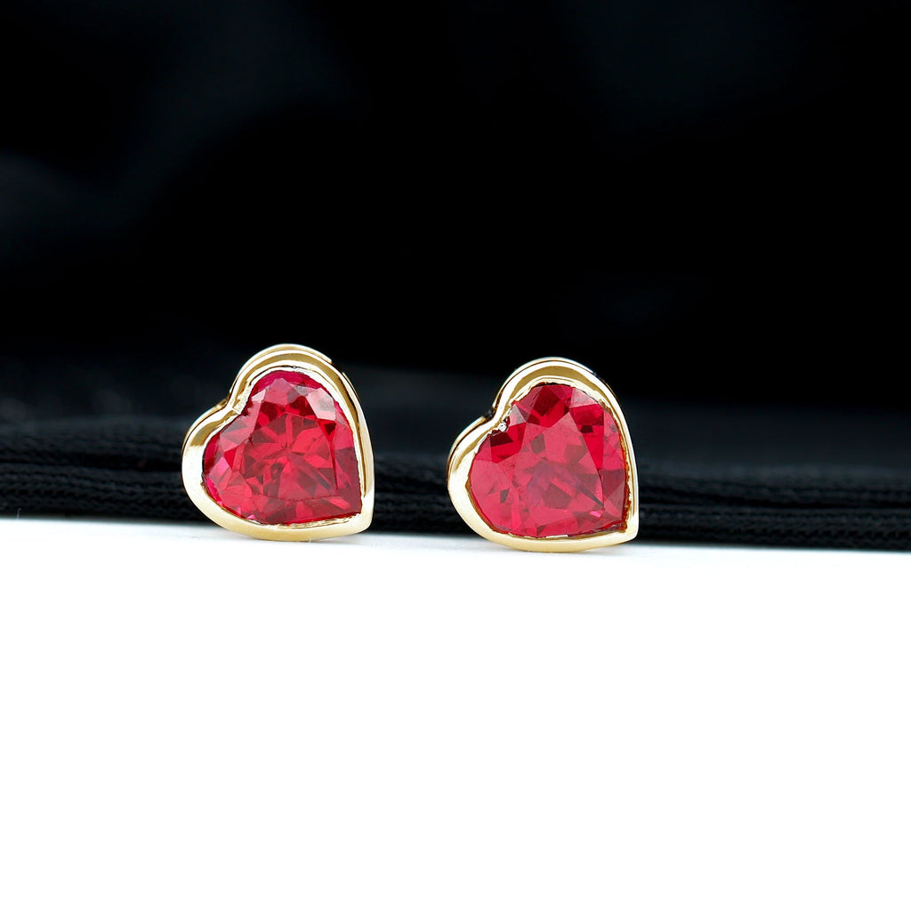 4 Carat Heart Shape Lab Grown Ruby Stud Earrings for Women