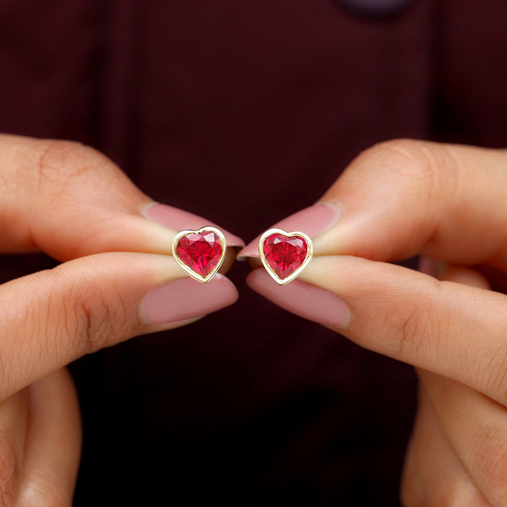 4 Carat Heart Shape Lab Grown Ruby Stud Earrings for Women