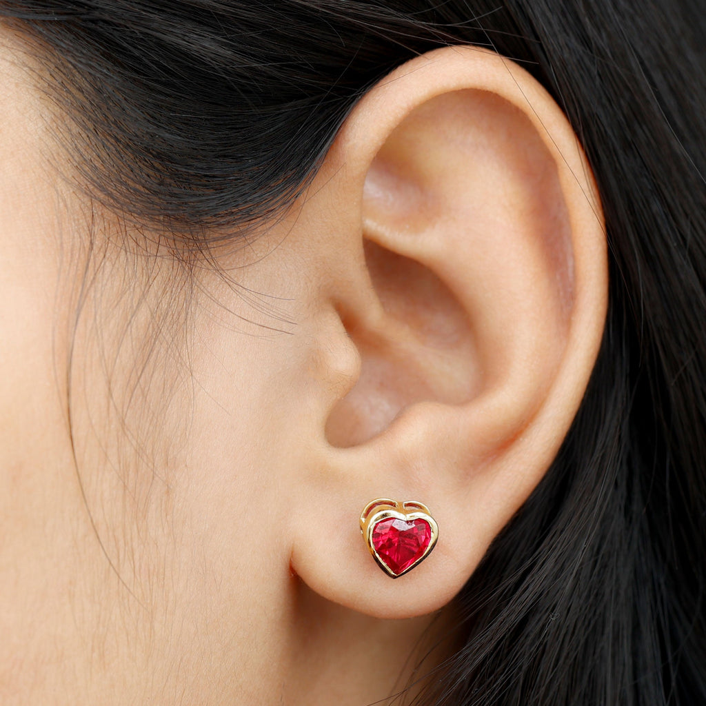 4 Carat Heart Shape Lab Grown Ruby Stud Earrings for Women