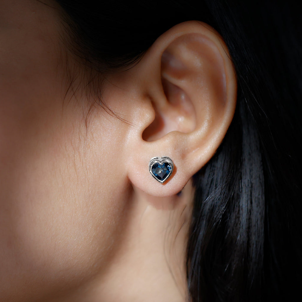 3 CT London Blue Topaz Heart Stud Earrings for Women