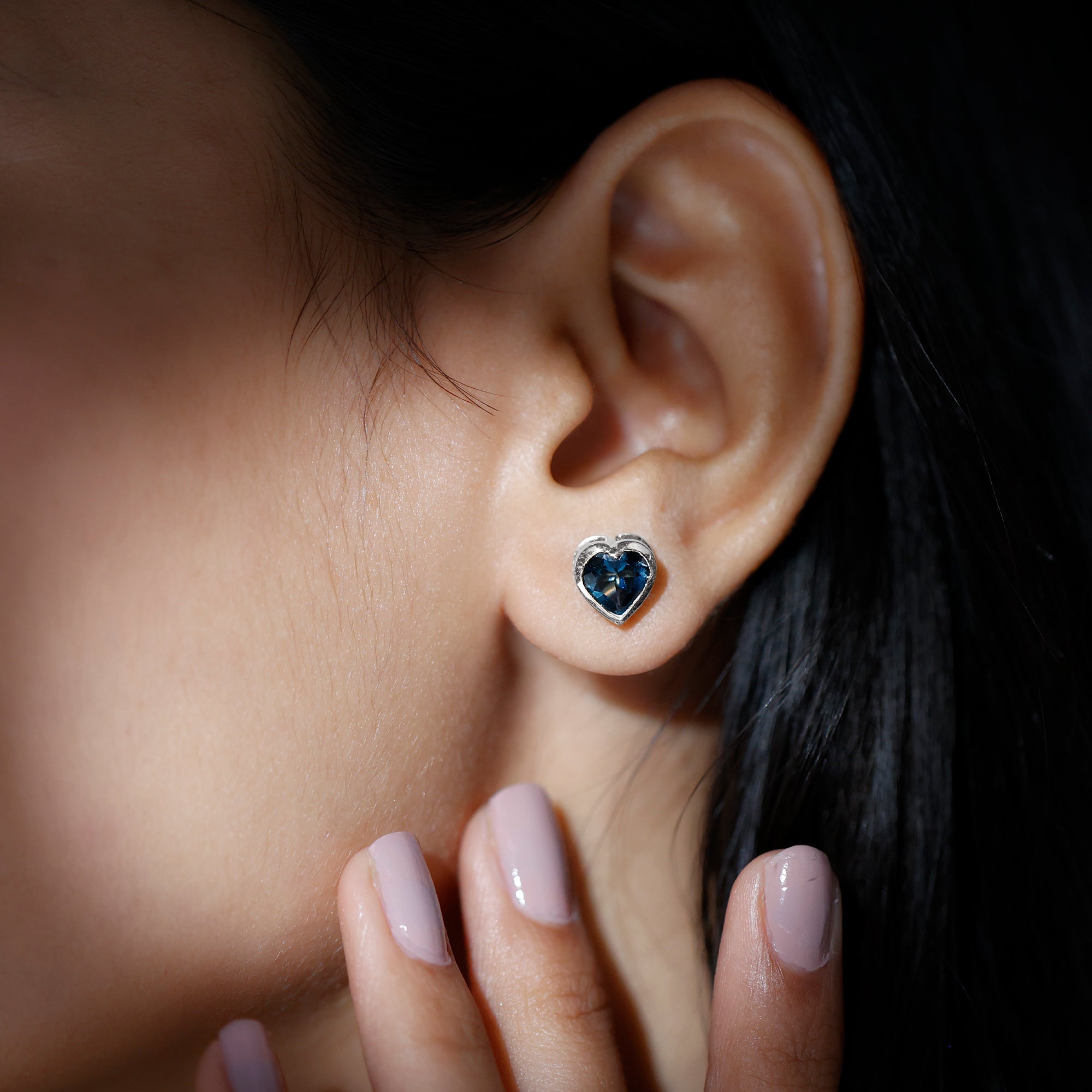 3 CT London Blue Topaz Heart Stud Earrings for Women