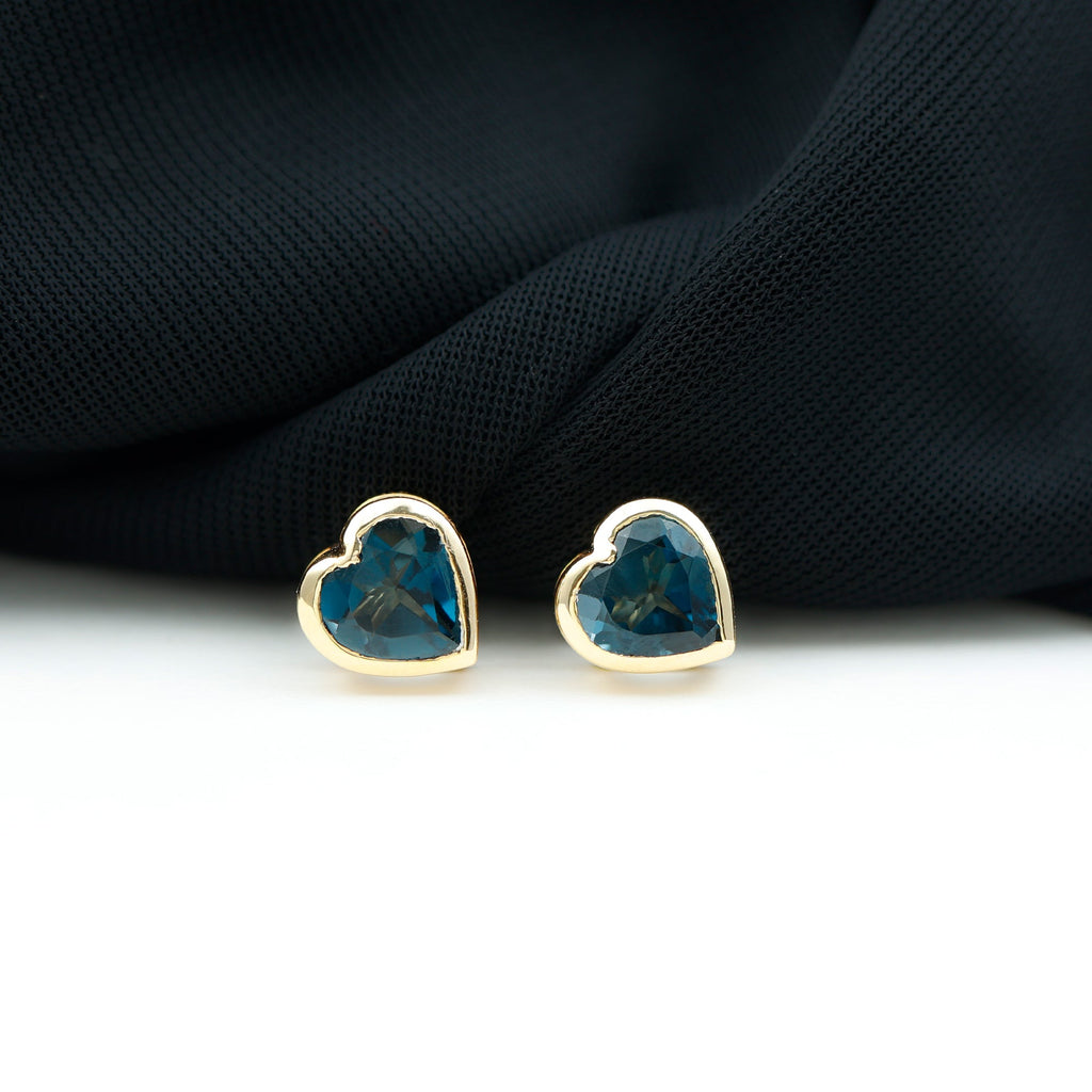 3 CT London Blue Topaz Heart Stud Earrings for Women