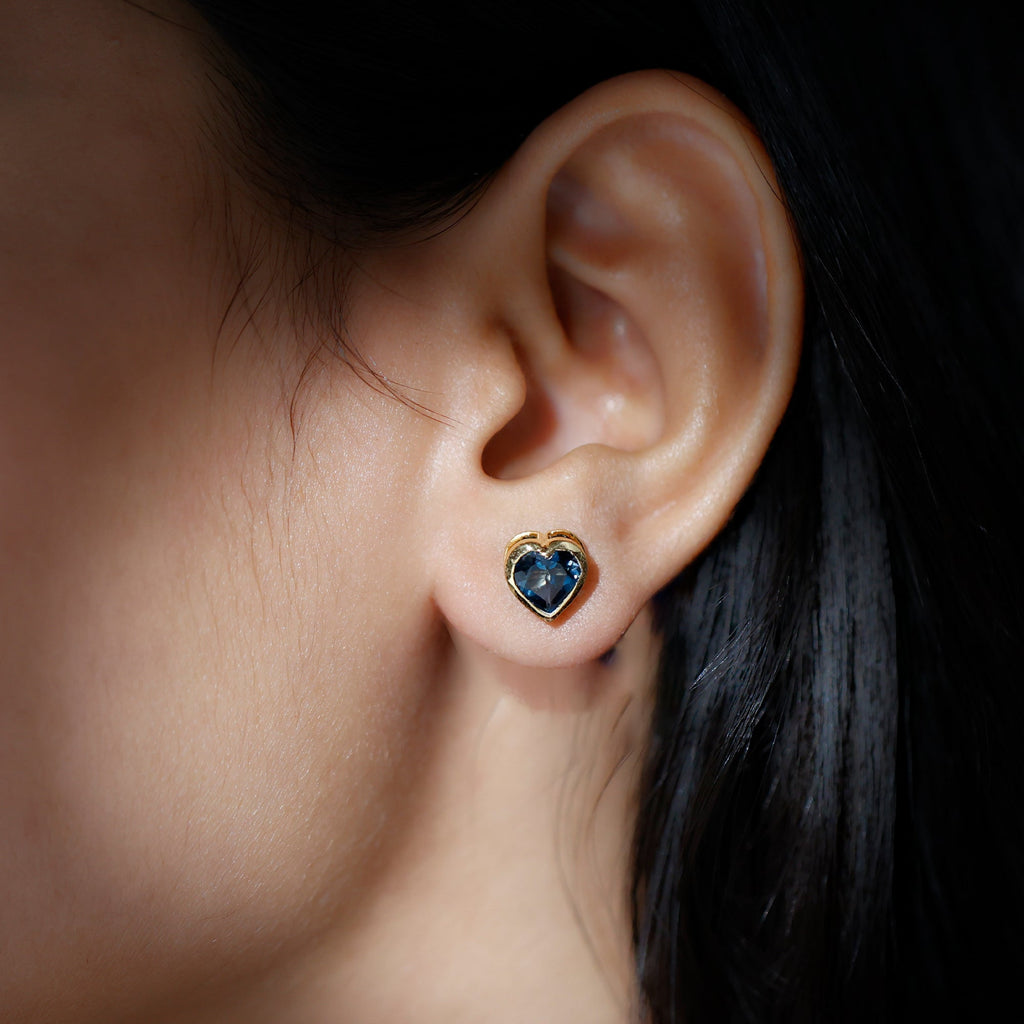 3 CT London Blue Topaz Heart Stud Earrings for Women