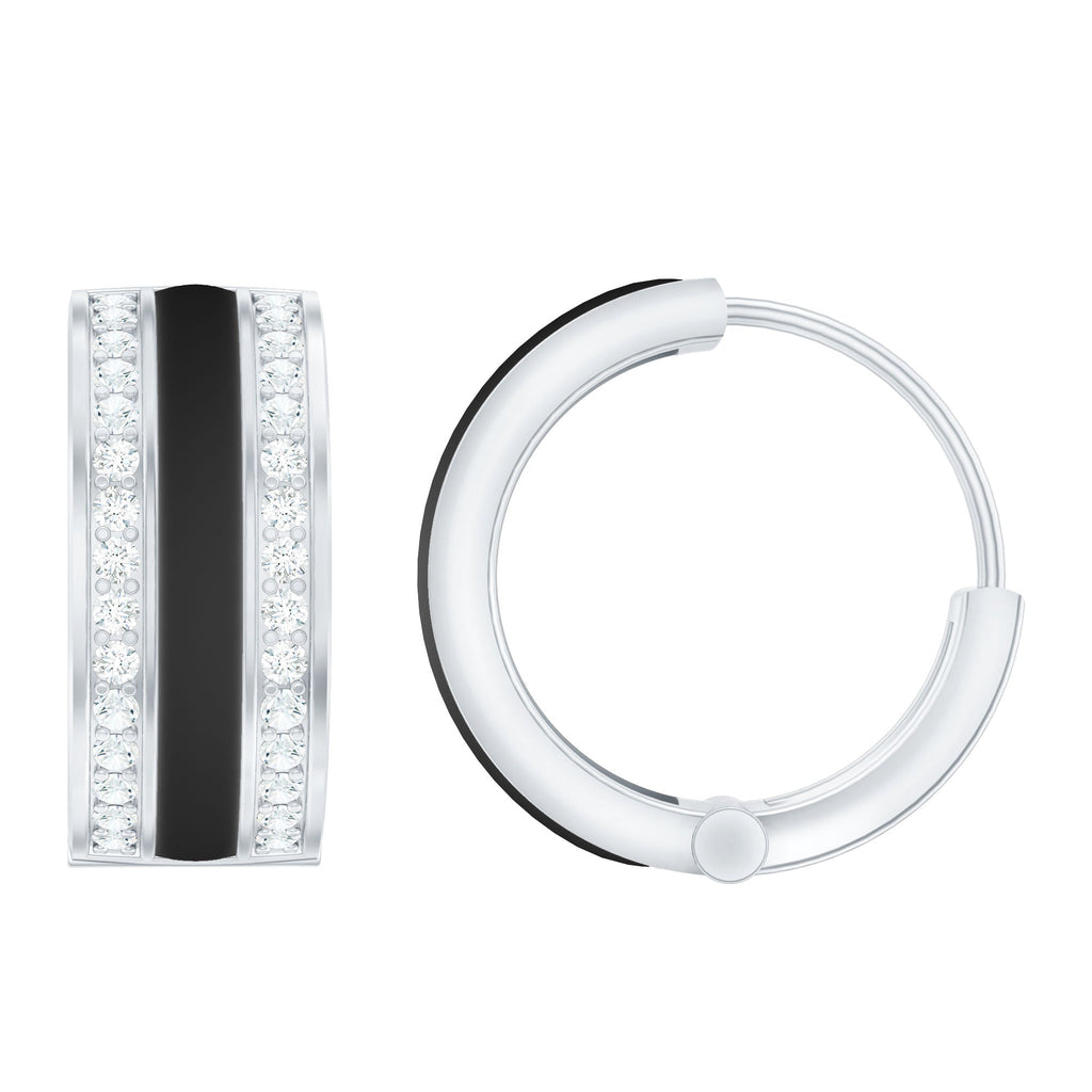 Certified Moissanite and Black Enamel Hoop Earrings