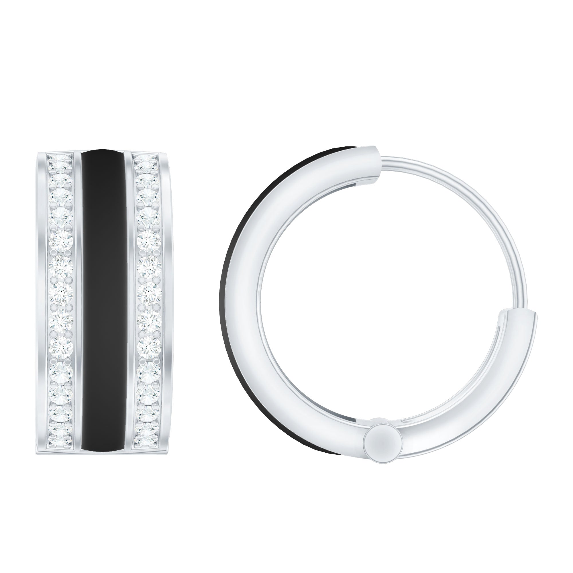 Certified Moissanite and Black Enamel Hoop Earrings