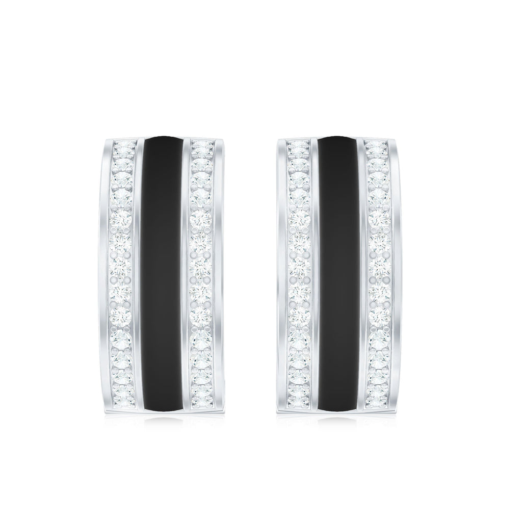 Certified Moissanite and Black Enamel Hoop Earrings