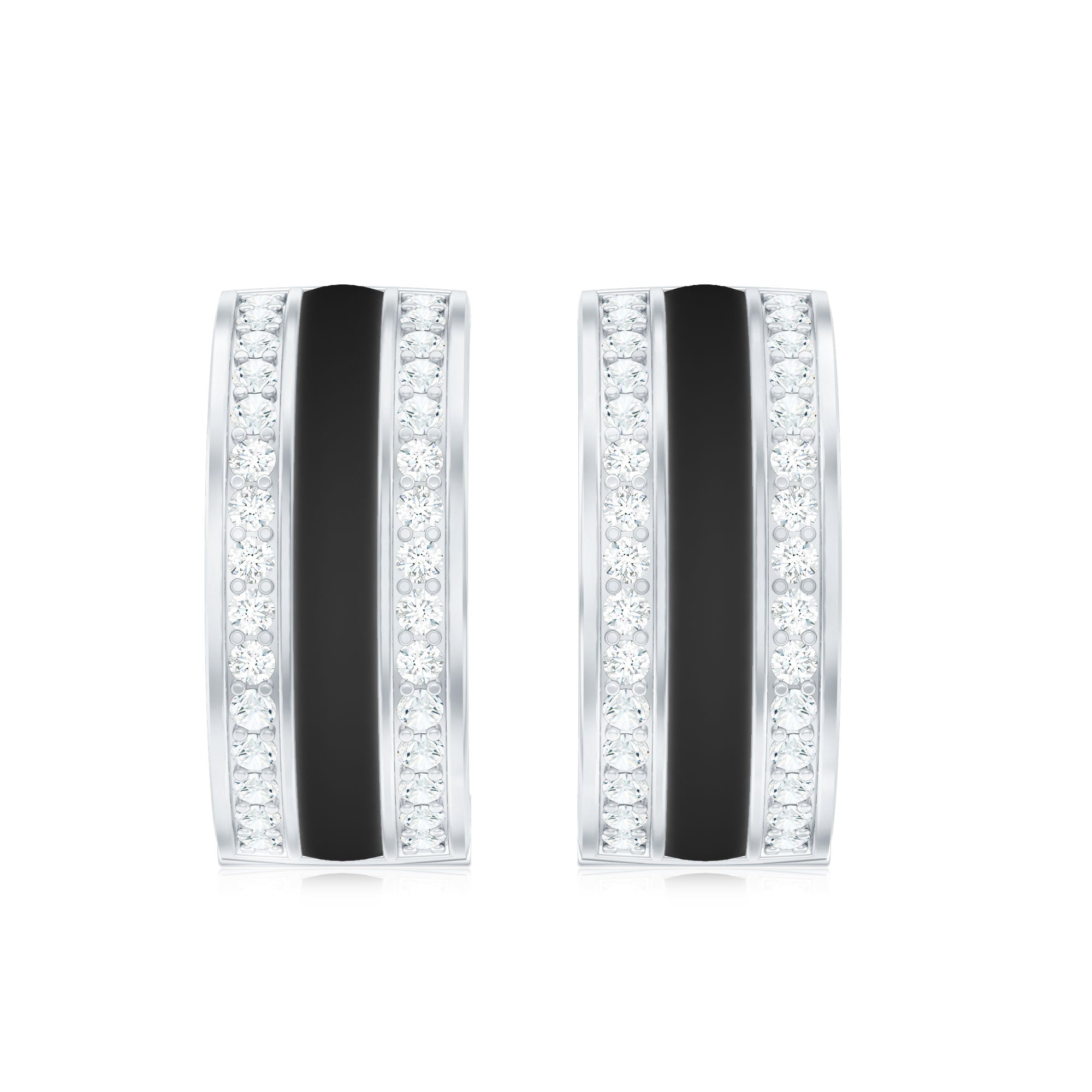Certified Moissanite and Black Enamel Hoop Earrings