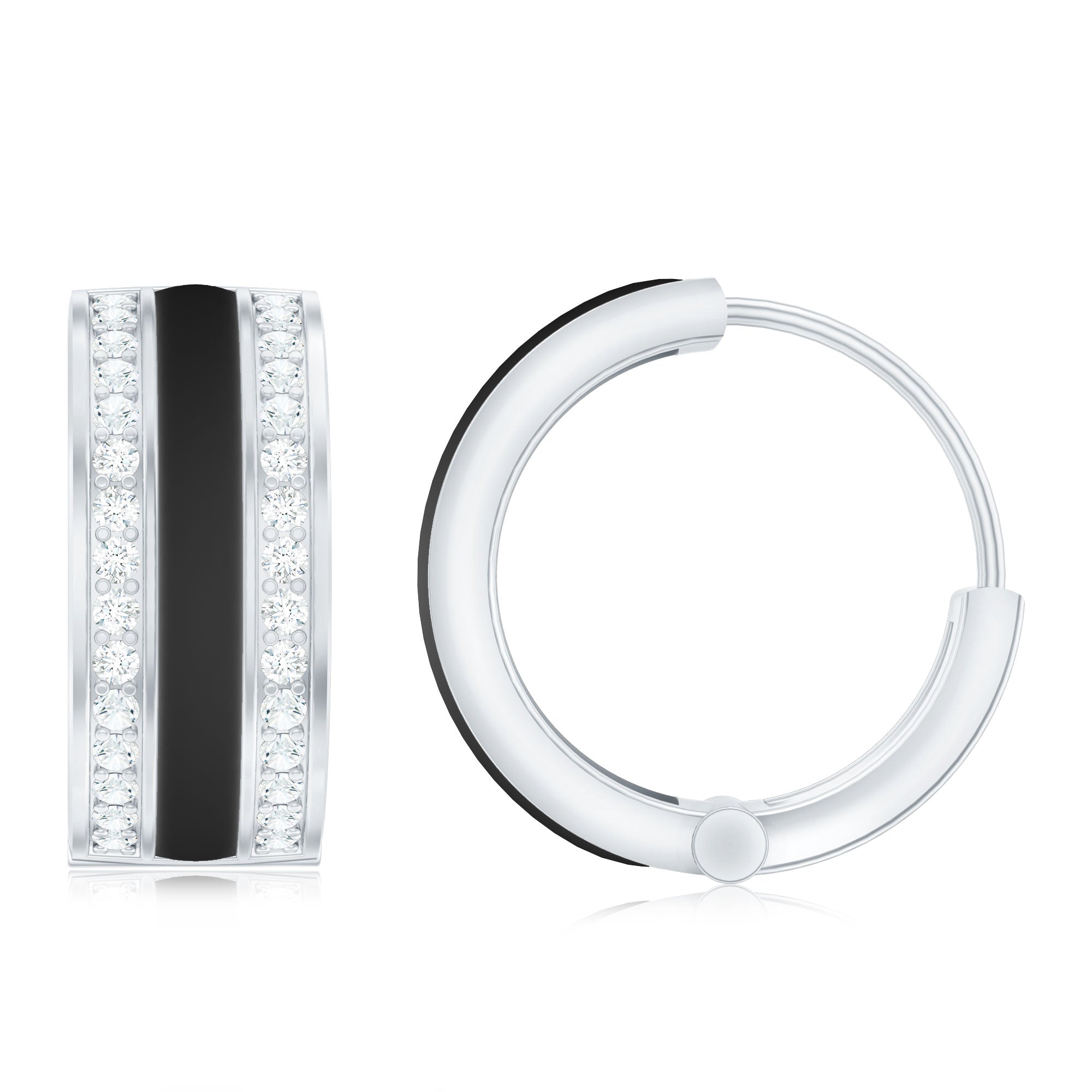 Certified Moissanite and Black Enamel Hoop Earrings