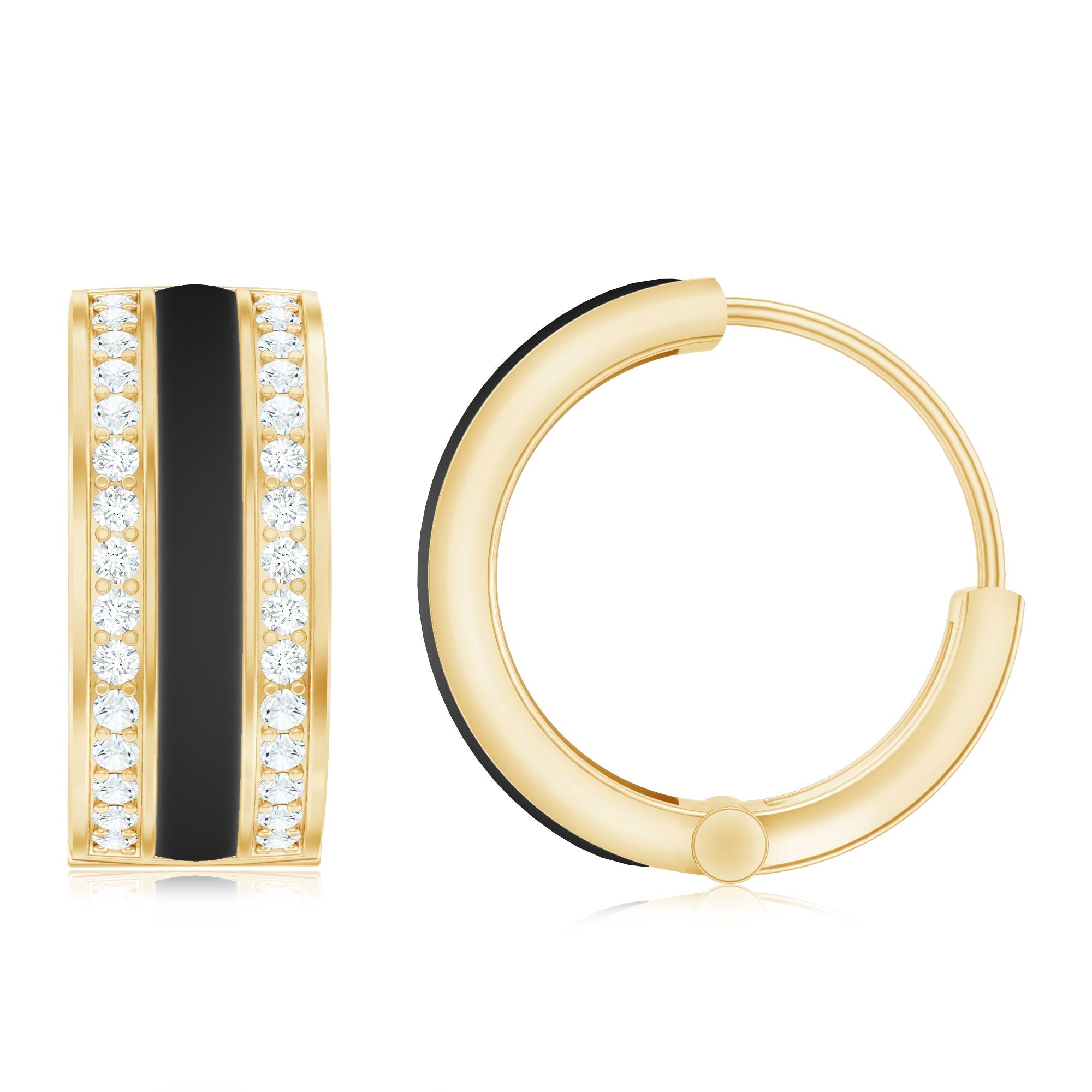 Certified Moissanite and Black Enamel Hoop Earrings