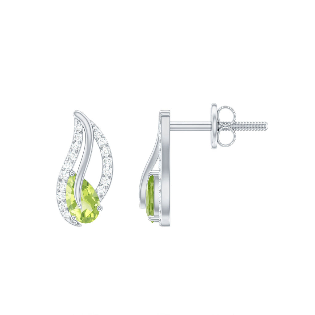 Natural Peridot Leaf Earrings with Diamond for Women