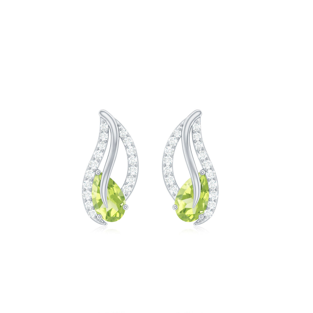 Natural Peridot Leaf Earrings with Diamond for Women