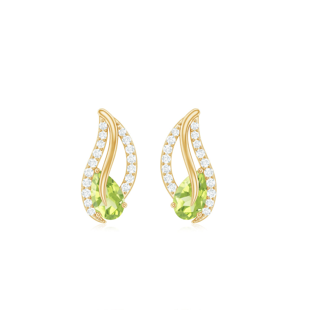 Natural Peridot Leaf Earrings with Diamond for Women