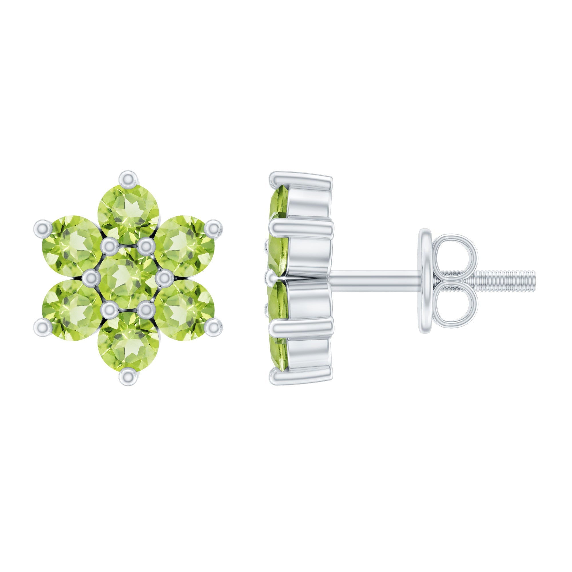 Real 2.24 Carat Peridot Flower Cluster Stud Earrings