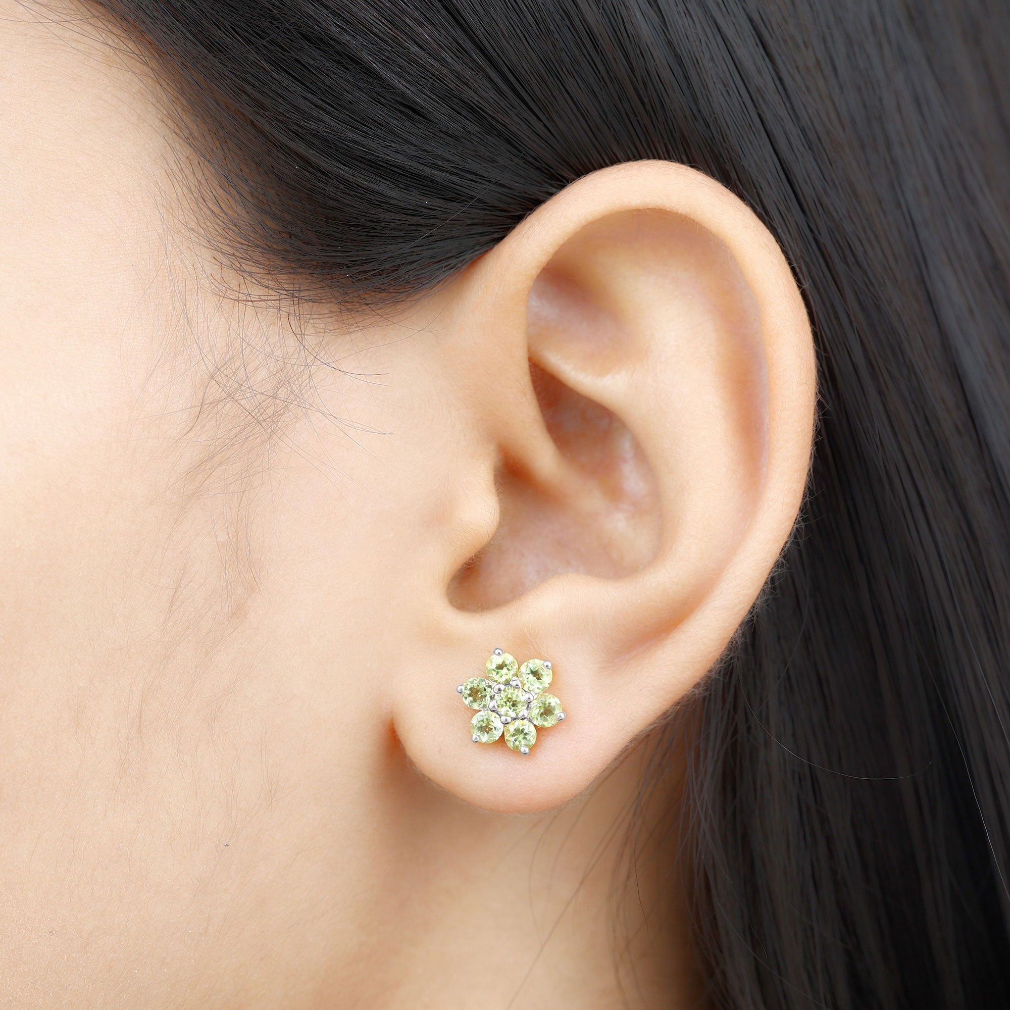 Real 2.24 Carat Peridot Flower Cluster Stud Earrings