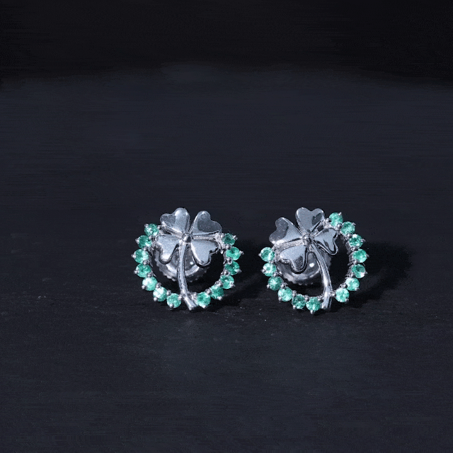0.50 CT Emerald Eternity and Gold Clover Stud Earrings