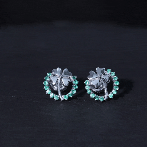 0.50 CT Emerald Eternity and Gold Clover Stud Earrings