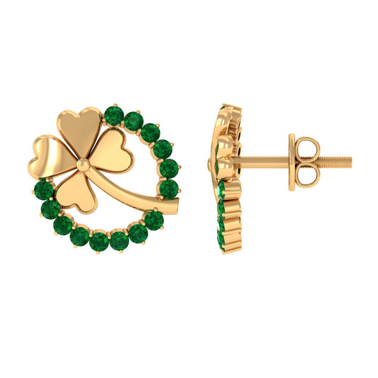 0.50 CT Emerald Eternity and Gold Clover Stud Earrings