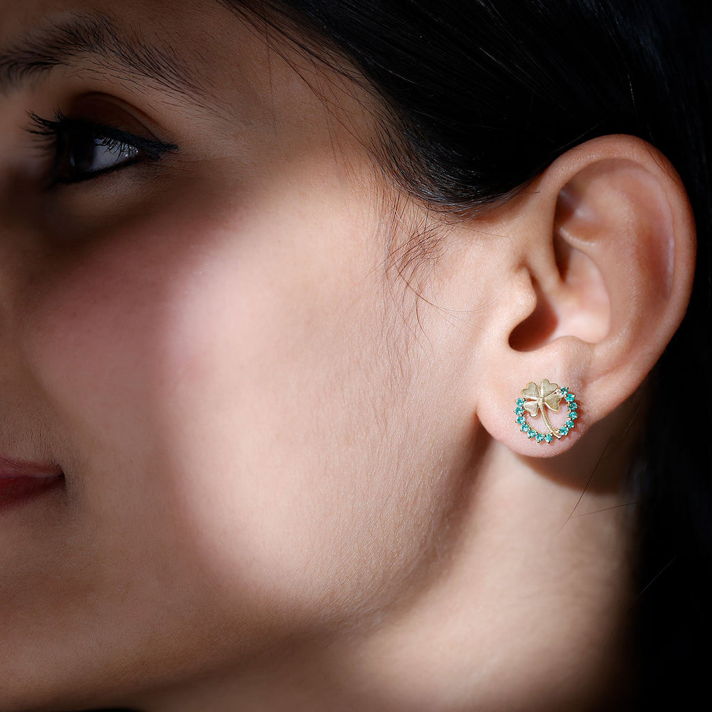 0.50 CT Emerald Eternity and Gold Clover Stud Earrings