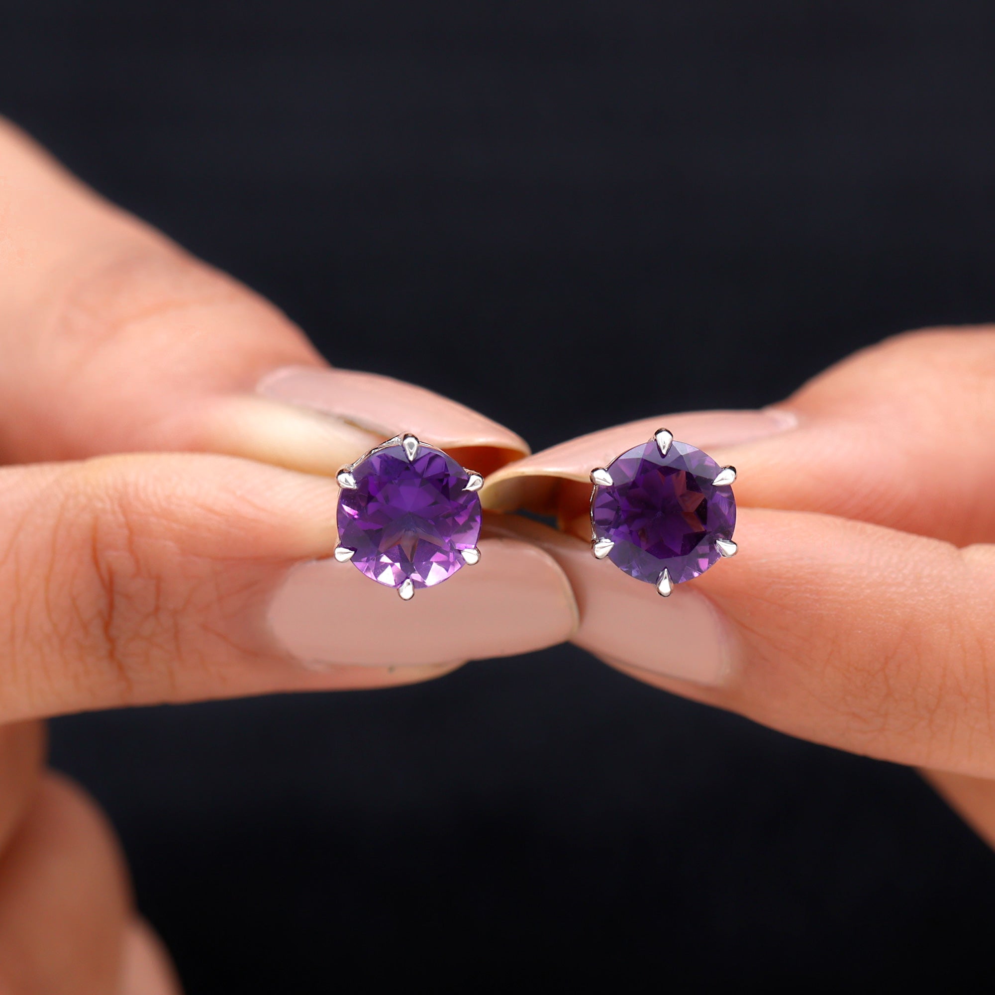 Natural 2.4 Carat Amethyst Solitaire Stud Earrings with Certificate