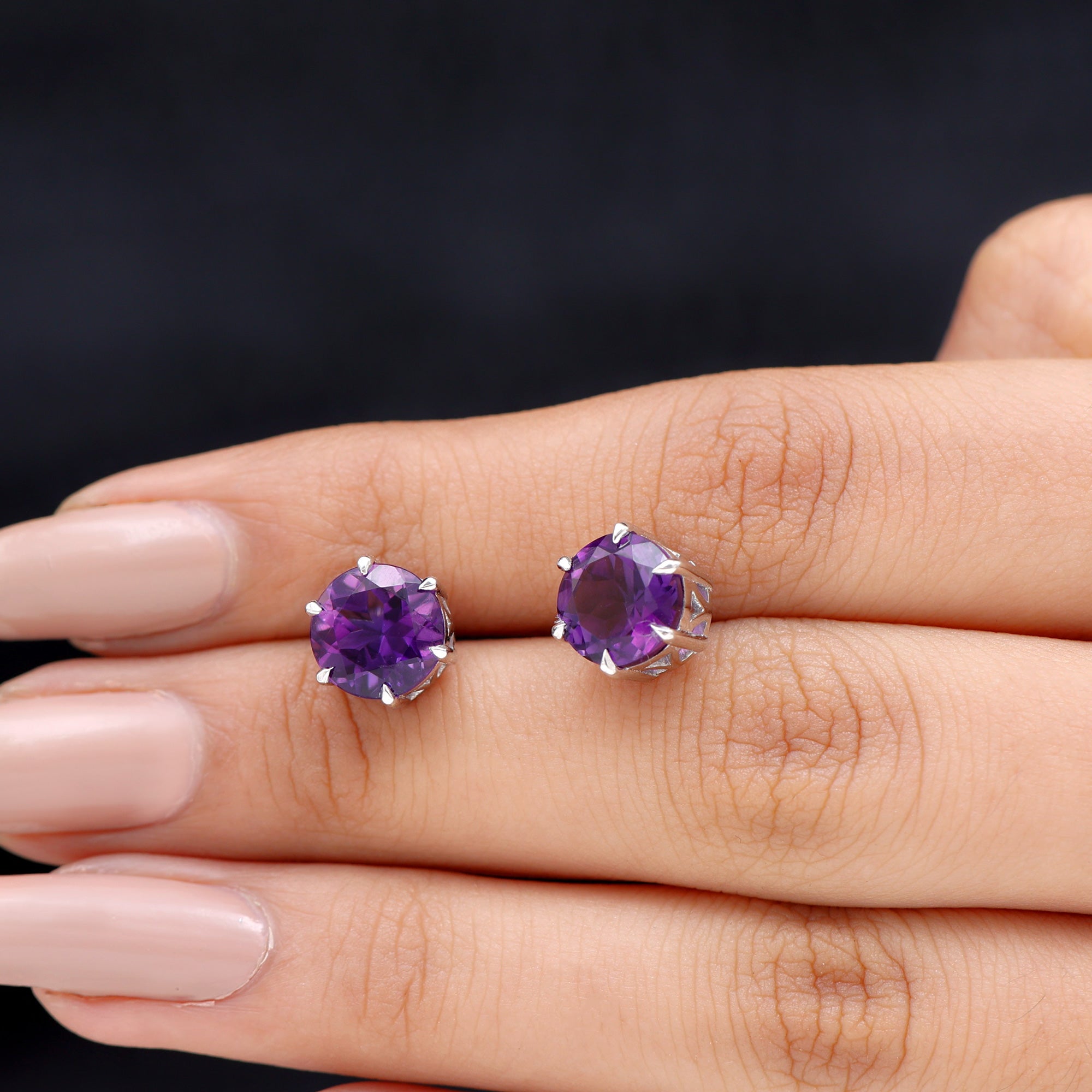 Natural 2.4 Carat Amethyst Solitaire Stud Earrings with Certificate